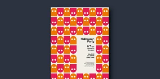 Graphic Halloween Party Poster Template with Little Ghosts Pattern for Adobe Illustrator
