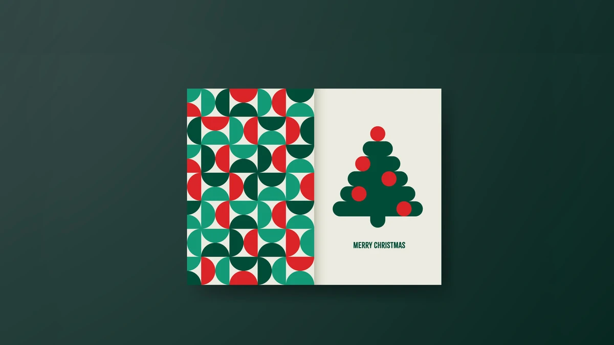 A Foldable Christmas Card InDesign Template with Xmas Tree and Space for Text and a Photo Inside by Jozef Micic in a Graphic, Minimalist Style. A Foldable Christmas Card InDesign Template with Xmas Tree and Space for Text and a Photo Inside by Jozef Micic in a Graphic, Minimalist Style.