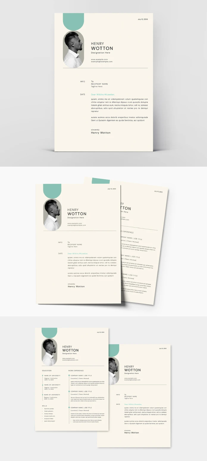 Adobe InDesign Resume and CV Layout Set with Pale Cyan Accents by GraphyPix