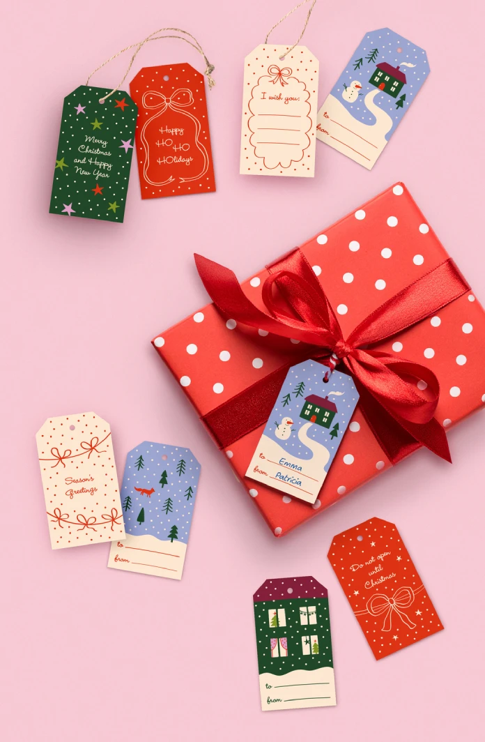 Customizable Cute Christmas Holiday Gift Tags for Adobe Illustrator