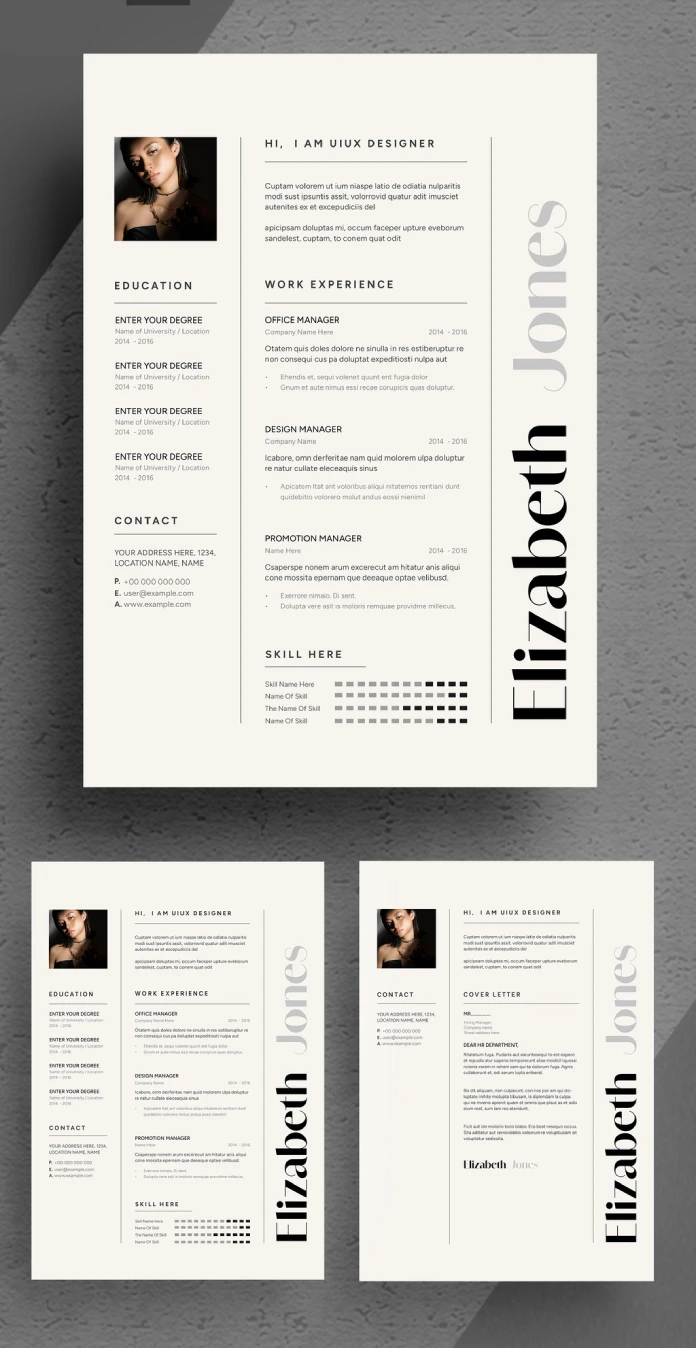 This is a super elegant resume/CV template with cover letter by ContestDesign for Adobe InDesign.