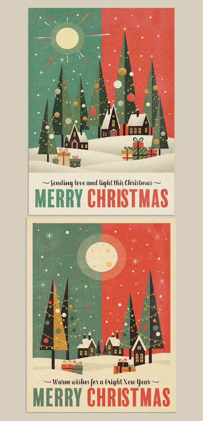 Merry Christmas Vintage Poster Design Template by Blackcatstudio for Adobe Photoshop.