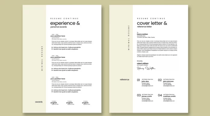 A Professional InDesign Resume (CV) and Cover Letter Template by ContestDesign in a Minimalist Layout.