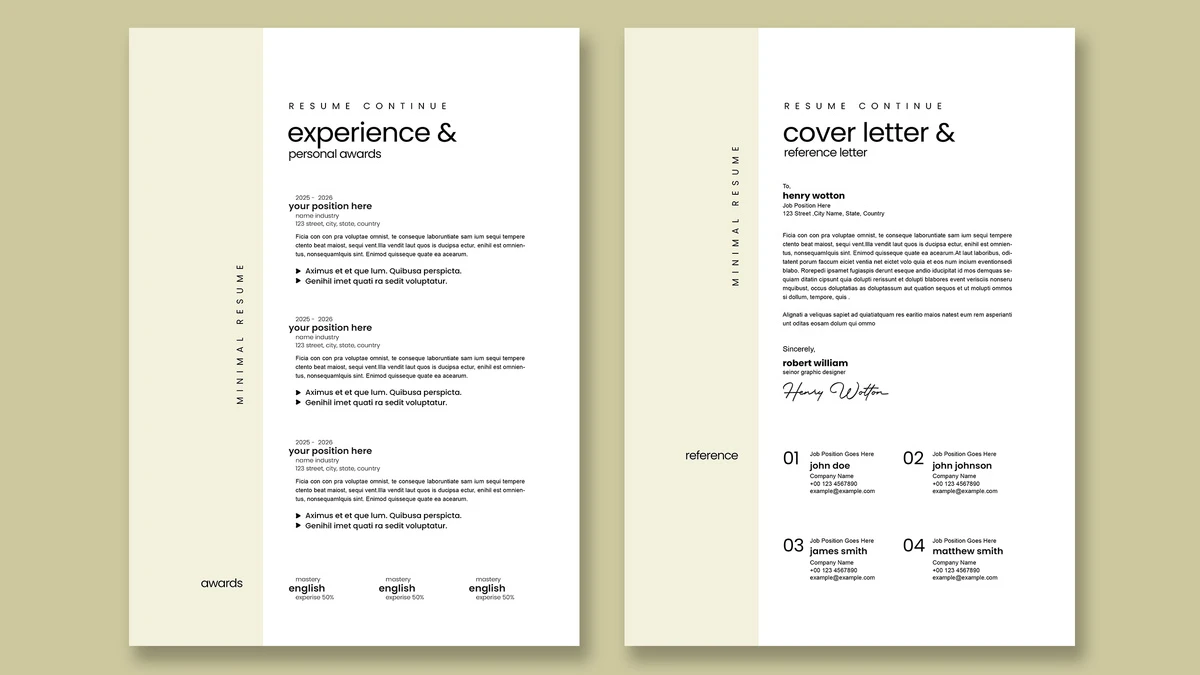 A Professional InDesign Resume (CV) and Cover Letter Template by ContestDesign in a Minimalist Layout. A Professional InDesign Resume (CV) and Cover Letter Template by ContestDesign in a Minimalist Layout.