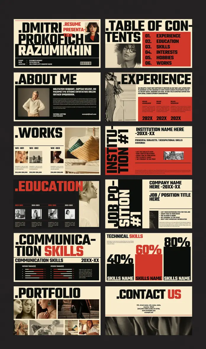 This digital resume presentation template by E-Type is ideal for outstanding job applications, especially for creative professionals like social media managers or graphic designers.