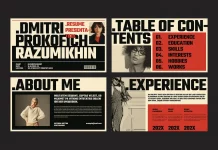 This digital resume presentation template by E-Type is ideal for outstanding job applications, especially for creative professionals like social media managers or graphic designers.