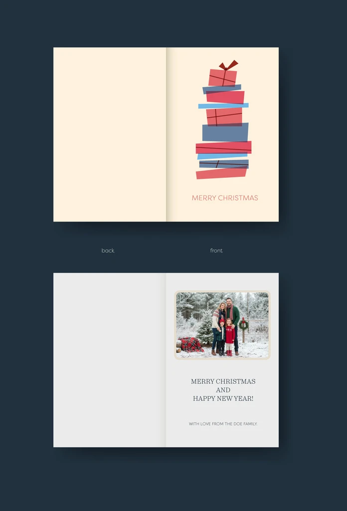 Adobe InDesign Christmas Card Template with Stack of Colorful Presents by Jozef Micic