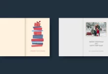 Adobe InDesign Christmas Card Template with Stack of Colorful Presents by Jozef Micic