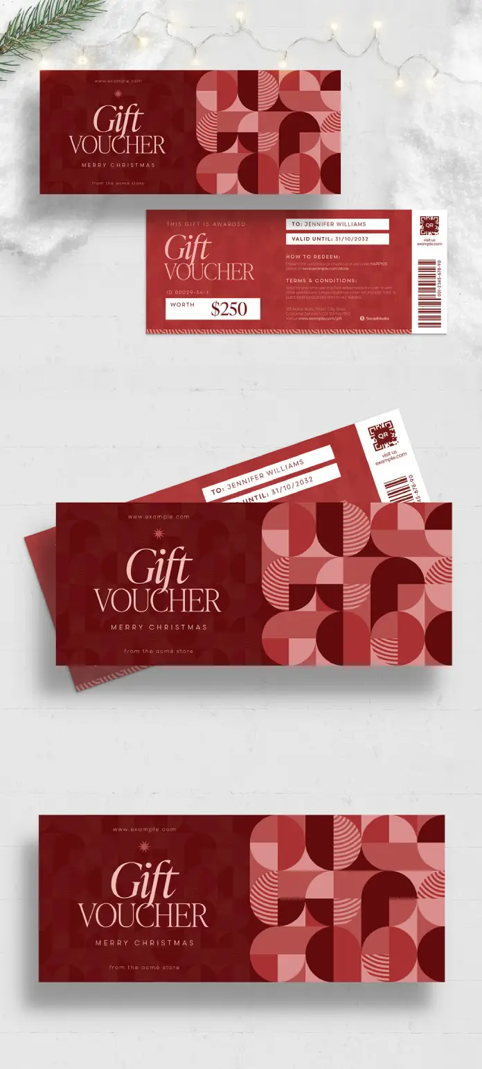 Adobe InDesign Christmas Gift Certificate Coupon Voucher Template for Retail Marketing by BrandPacks
