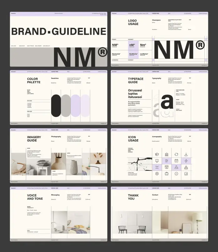 Clean Adobe InDesign Brand Guidelines Presentation Template with Purple and Gray Accents by RedGiant