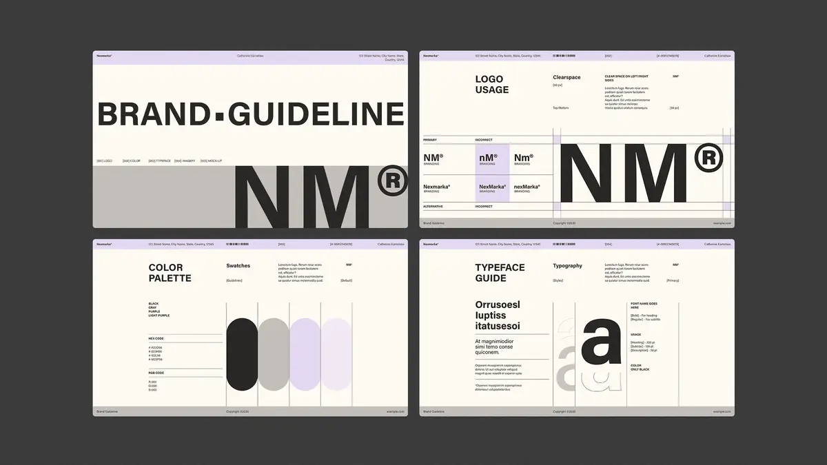 Clean Adobe InDesign Brand Guidelines Presentation Template with Purple and Gray Accents by RedGiant Clean Adobe InDesign Brand Guidelines Presentation Template with Purple and Gray Accents by RedGiant