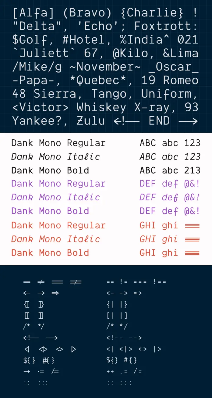 The Dank Mono Font by Phil Pluckthun is an Aesthetic Coding Typeface