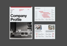 This Adobe InDesign company profile layout by graphic designer Tom Sarraipo is available as a customizable design template in A4 with 16 pre-designed, fully editable pages.