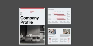 This Adobe InDesign company profile layout by graphic designer Tom Sarraipo is available as a customizable design template in A4 with 16 pre-designed, fully editable pages.