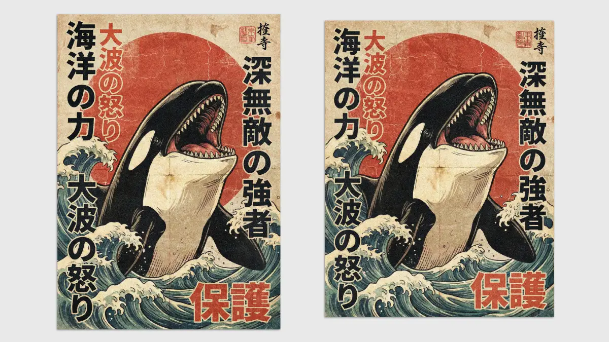 Japanese Vintage Style Retro Orca Poster: Unleashing the Raw Power of Nostalgic Marine Art