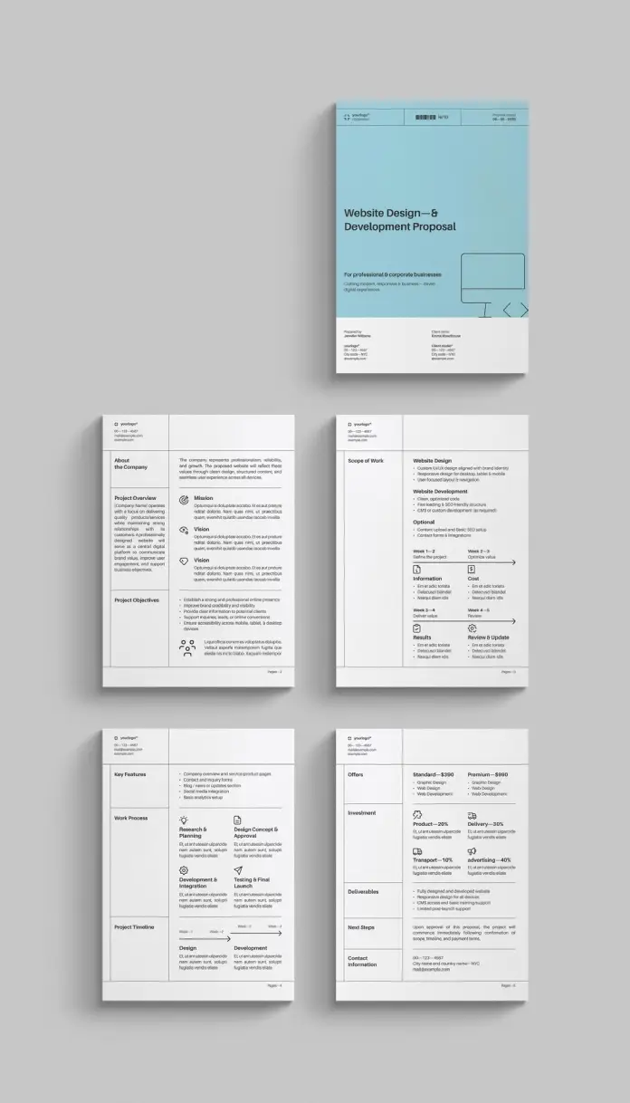 This digital business proposal layout by RedGiant is available as an Adobe InDesign template in A4.