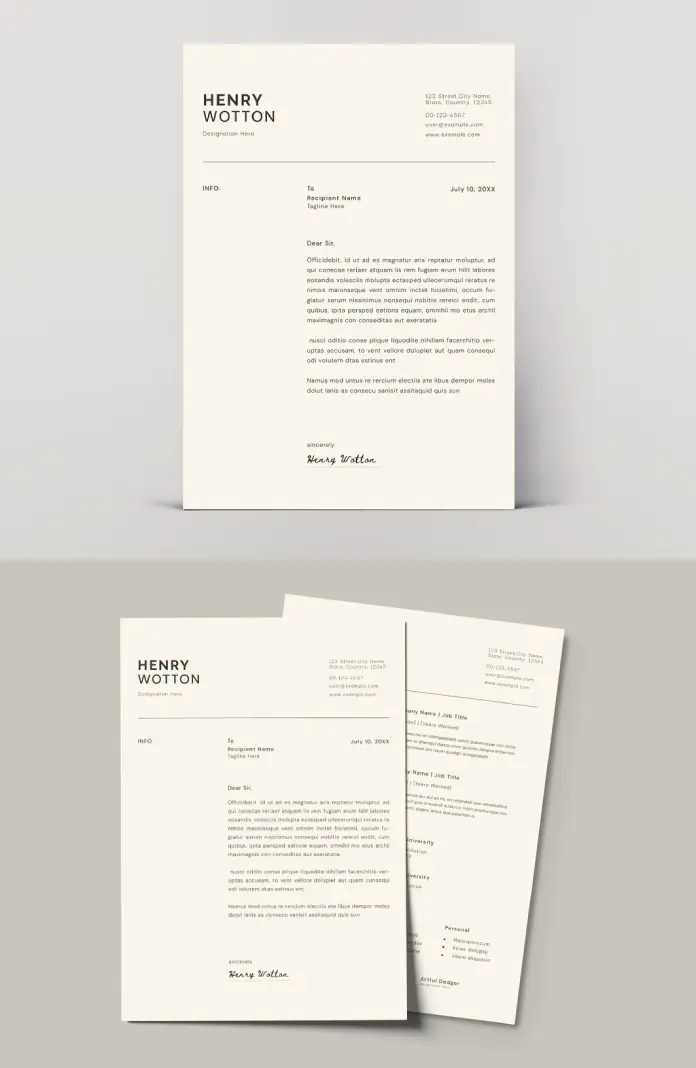 Clean Adobe InDesign Resume and Cover Letter Template for Job Seekers by Designcy Studio.