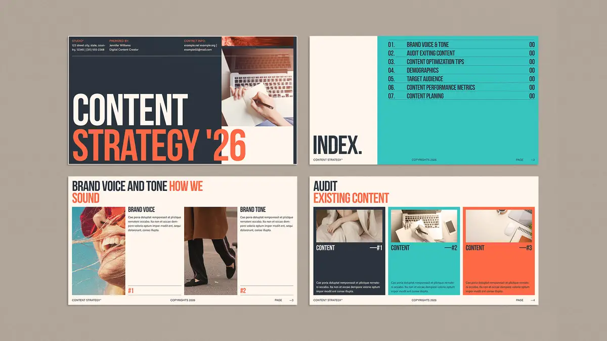 Content Strategy Presentation Template by E-Type for Adobe InDesign. Content Strategy Presentation Template by E-Type for Adobe InDesign.