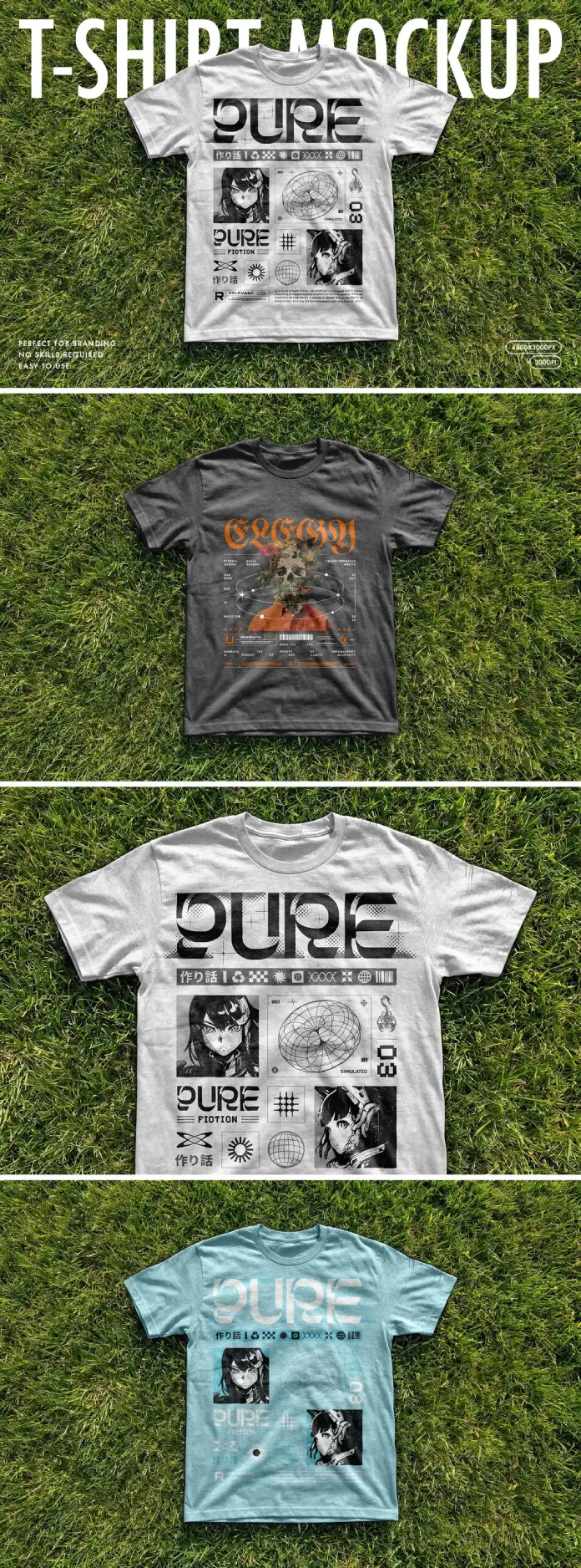 PSD t-shirt Photoshop mockup lying on grass by Pixelbuddha Studio in a high resolution